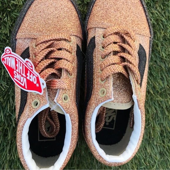 New VANS Kids Old Skool Shoes Party Glitter Black Rose Gold - Picture 12 of 16